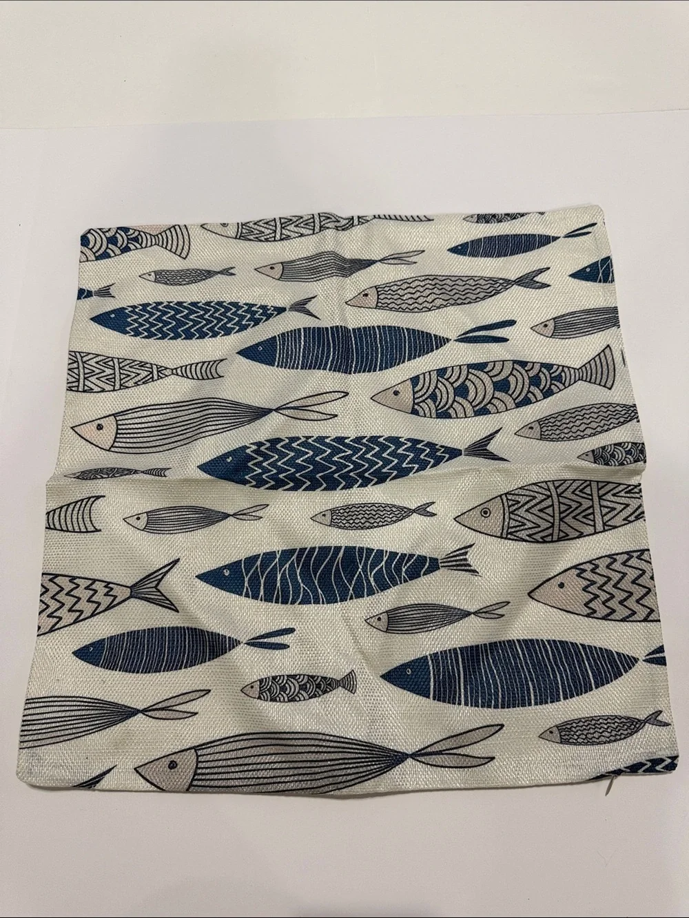 Cream/Blue Fish Pattern Throw Pillow Case Cover